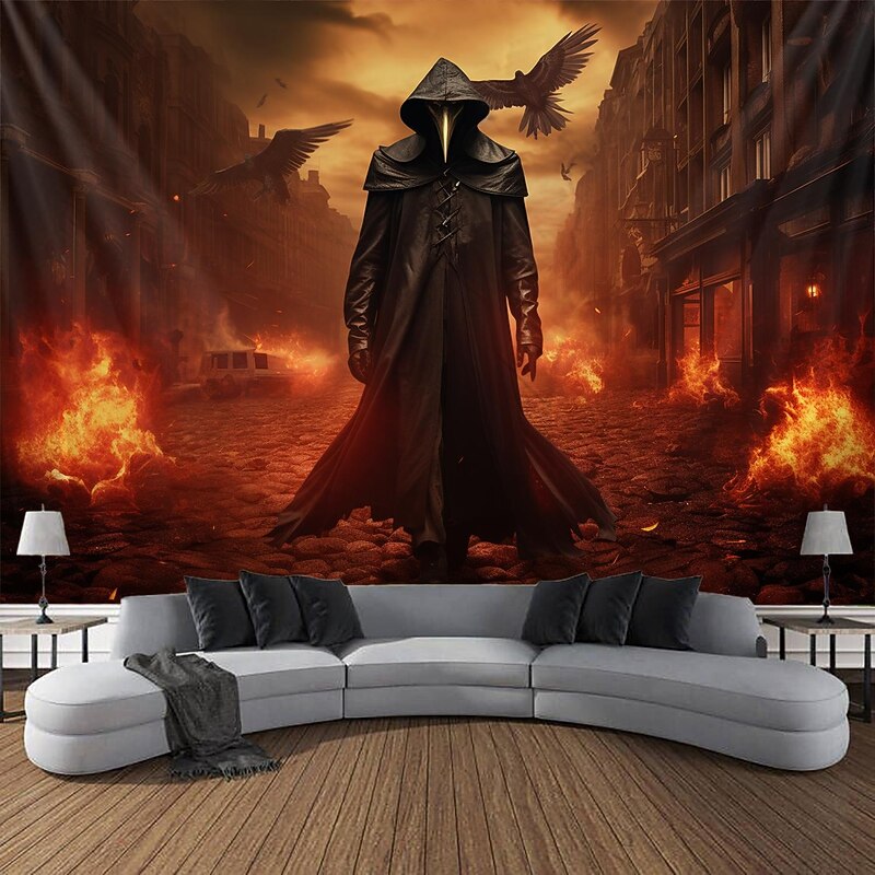 Halloween Plague Doctor Hanging Tapestry Wall Art Large Tapestry Mural Decor Photograph Backdrop Blanket Curtain Home Bedroom Living Room Decoration Halloween Decorations2