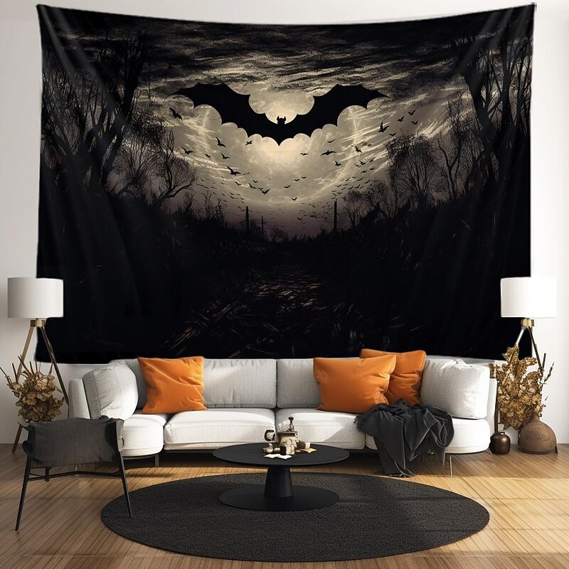 Halloween Bat Horror Forest Hanging Tapestry Wall Art Large Tapestry Mural Decor Photograph Backdrop Blanket Curtain Home Bedroom Living Room Decoration3