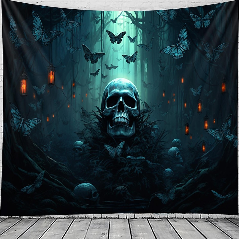 Halloween Decorations Skull Hanging Tapestry Wall Art Large Tapestry Mural Decor Photograph Backdrop Blanket Curtain Home Bedroom Living Room Decoration