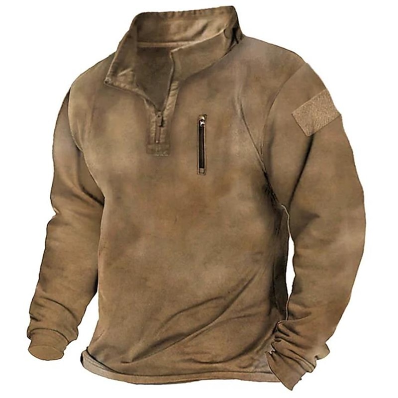 Men's Sweatshirt Pullover Black Blue Green Khaki Gray Standing Collar Solid Color Zipper Going out Vintage Streetwear Casual Winter Fall & Winter Clothing Apparel Hoodies Sweatshirts  Long Sleeve