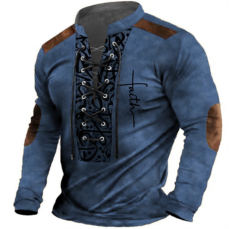 Men's Letter Graphic Prints Graphic Tee Vintage Shirt Long Sleeve T shirt Shirt Fashion Designer Casual Outdoor Vacation Daily Wear Black Brown Green Spring &  Fall Clothing Apparel S M L XL 2XL 3XL2