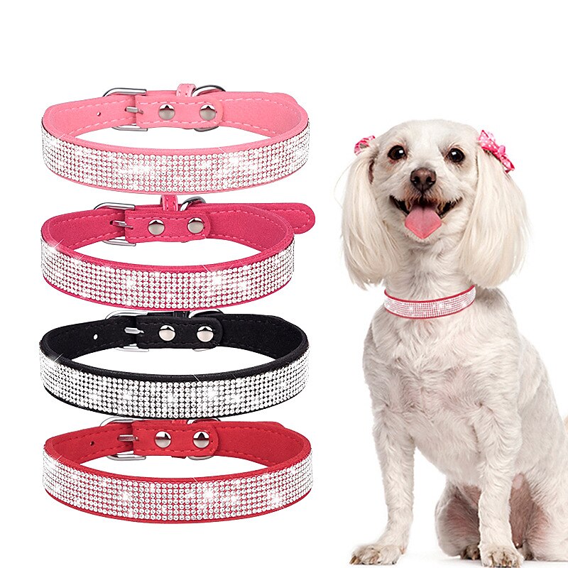 Pet Collar Shiny Rhinestone Dog Collar Small And Medium-sized Dog Chain Walking Dog Rope Microfiber Cat Collar