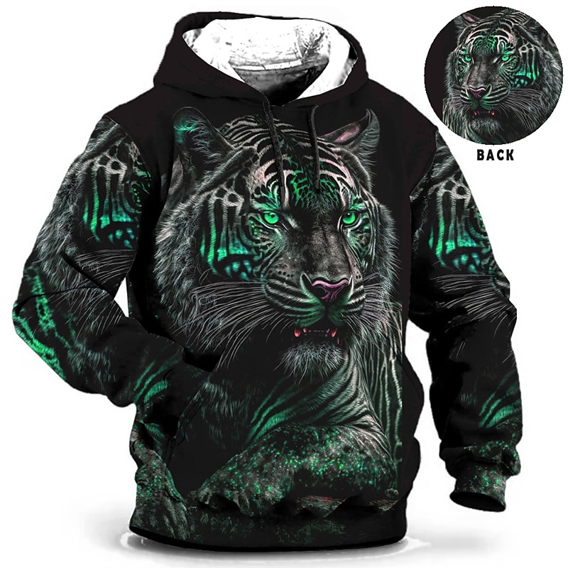 Men's Animal Graphic Prints Hoodie Hoodies Sweatshirt Daily Classic Long Sleeve Hooded Holiday Going out Streetwear Yellow Blue Print Spring &  Fall Designer2