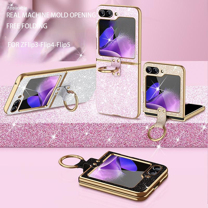 Phone Case For Samsung Galaxy Z Flip 6 Z Flip 5 Z Flip 4 Z Flip 3 Back Cover Portable Bumper Frame Plating sky Glitter Shine TPU PC Metal