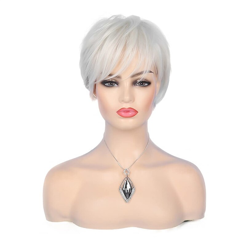 Short Cream White Wigs for Women Synthetic Natural Party Cosplay Pixie Wig2