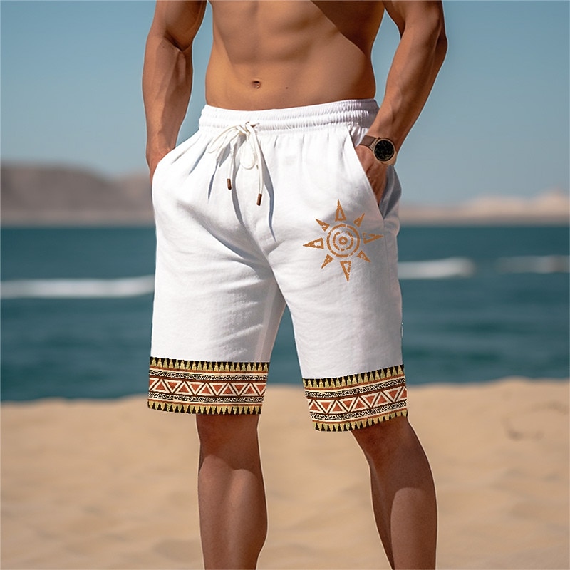 Men's Sun Graphic Prints Sweat Shorts Beach Shorts Terry Shorts Mid Waist Ethnic Style Retro Vintage Daily Holiday Streetwear Drawstring Elastic Waist 3D Print Designer Clothing Apparel4