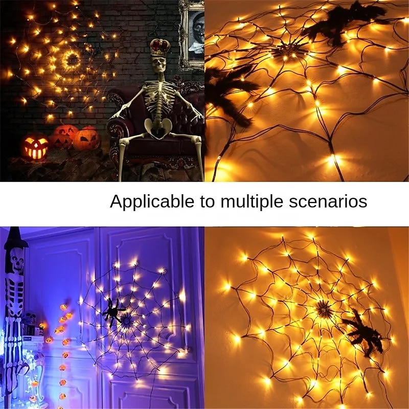 2PCS Halloween Decoration Luminous Spider Web Fishing Net Lights String For Party Ghost Festival Props Halloween Decorations2