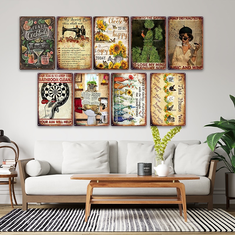 1pc Retro Metal Tin Sign Flower Tin Sign Vintage Kitchen Signs Wall Decor, Painting Wall Hanging for Home Decor Wall Art Metal Tin Sign 20x30cm/8''x12''3