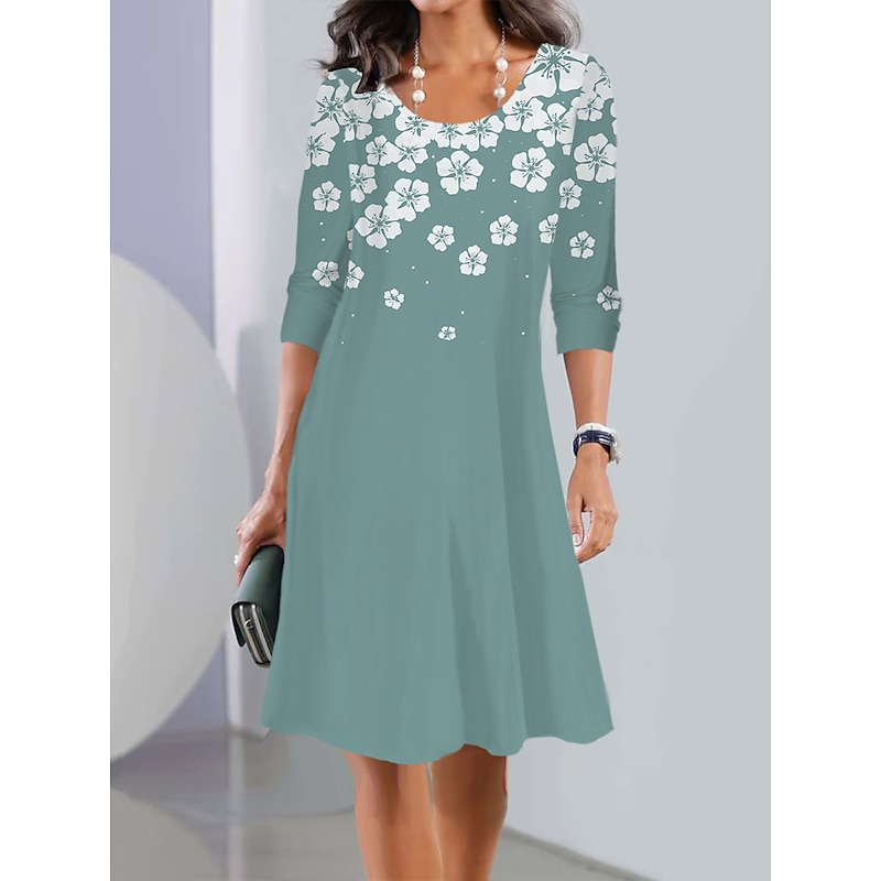 Women's Mini Dress Crew Neck Long Sleeve Petite Dress T Shirt Dress Tee Dress Print Dress Fashion Modern Outdoor Street Loose Fit Floral Wine Navy Blue Green4