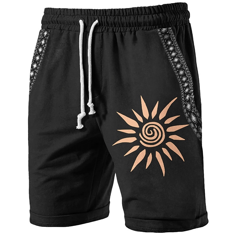 Men's Sun Graphic Prints Sweat Shorts Beach Shorts Terry Shorts Mid Waist Vintage Ethnic Style Retro Vintage Daily Holiday Streetwear Drawstring Elastic Waist 3D Print Designer Clothing Apparel3