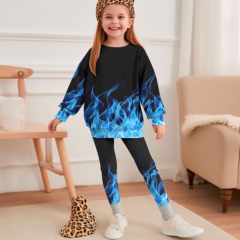 Girls' 3D Graphic Gradient Ramp Sweatshirt & Sweatpants Set Long Sleeve 3D Print Fall Winter Active Fashion Daily Kids 3-12 Years Outdoor Vacation Date Regular Fit4