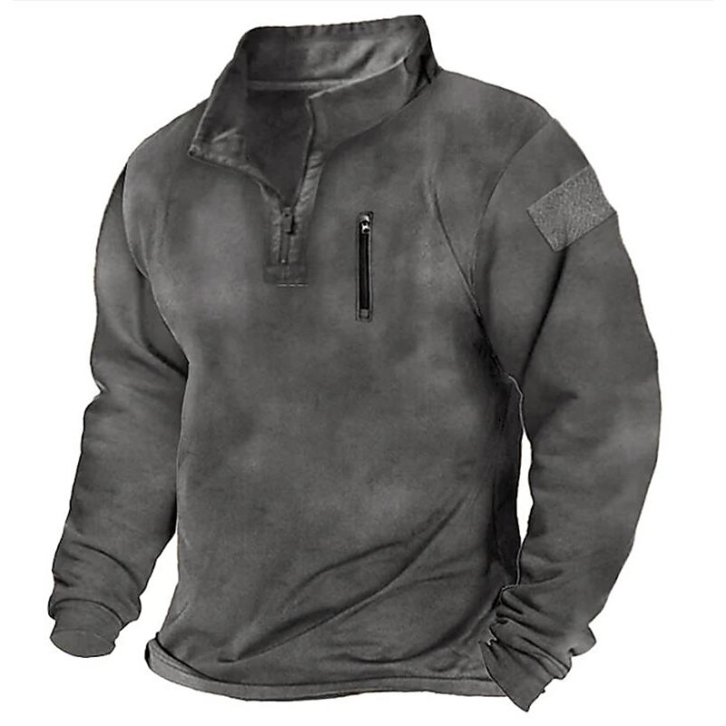 Men's Sweatshirt Pullover Black Blue Green Khaki Gray Standing Collar Solid Color Zipper Going out Vintage Streetwear Casual Winter Fall & Winter Clothing Apparel Hoodies Sweatshirts  Long Sleeve4