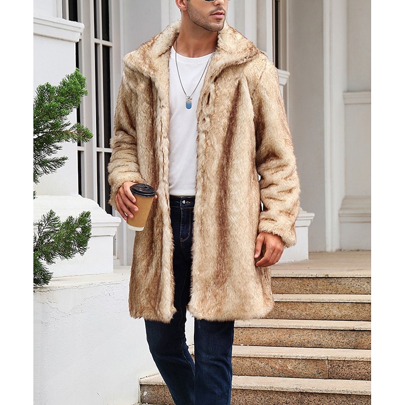 Men's Winter Coat Winter Jacket Fur Coat Daily Wear Vacation Soft Outdoor Pocket Winter Pure Color Warm Ups Comfort Lapel Black White Brown Light Grey Dark Coffee Jacket 29