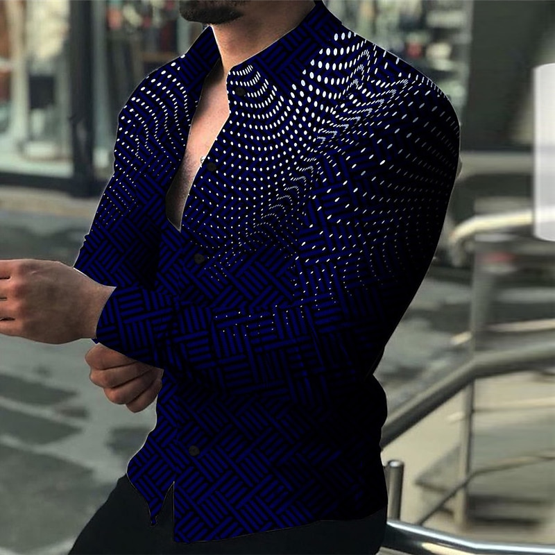 Men's Shirt Dress Shirt Polka Dot Outdoor Casual Navy Blue Green Long Sleeve Turndown Fall & Winter Clothing Apparel Print2