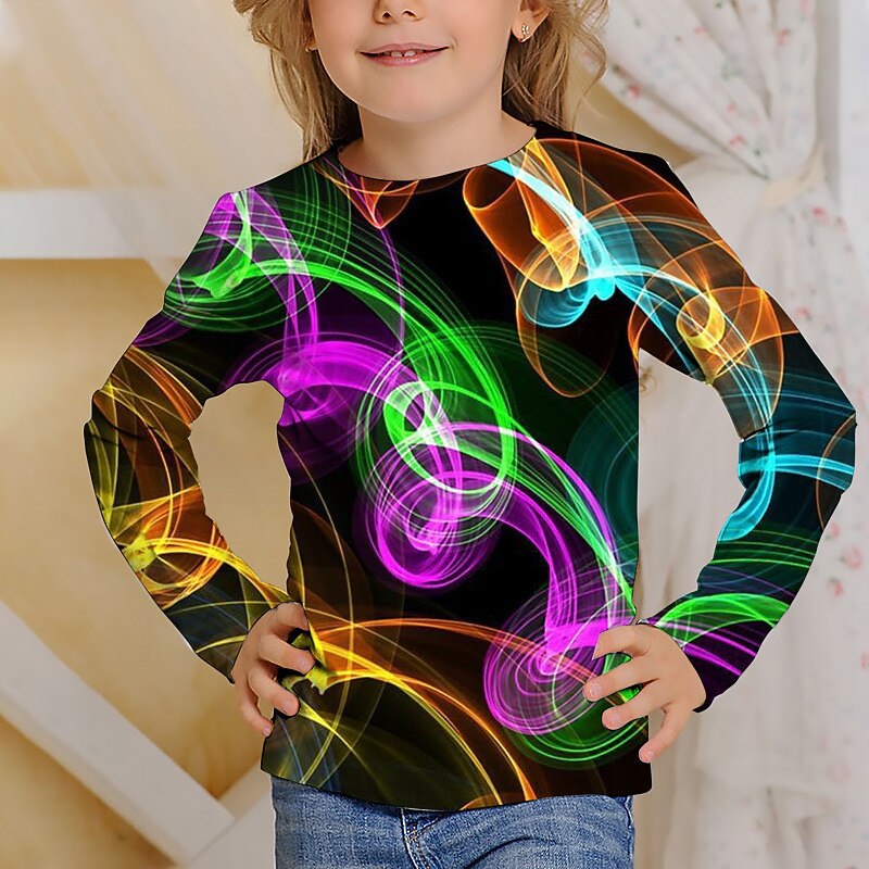 Girls' 3D Optical Illusion T shirt Tee Long Sleeve 3D Print Fall Winter Active Fashion Cute Kids 3-12 Years Outdoor Casual Daily Regular Fit3