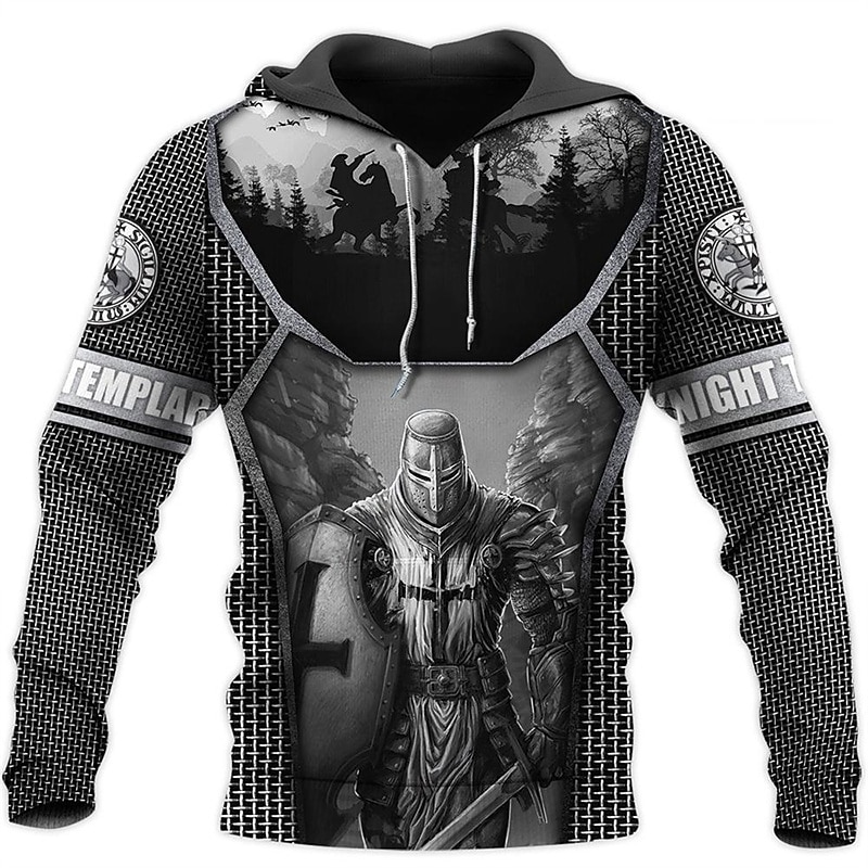Men's Knights Templar Graphic Prints Hoodie Hoodies Sweatshirt Streetwear Designer Long Sleeve Hooded Daily Sports Black Dark Gray Print Spring &  Fall Designer