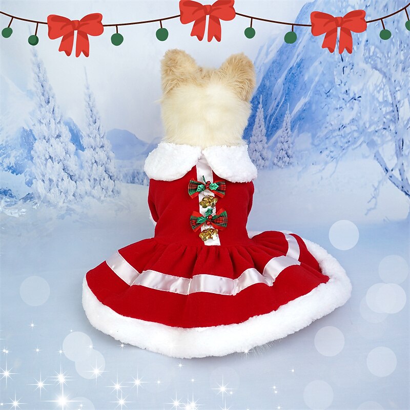 New thickened Christmas pet clothing Santa Claus red bell doll collar dress Factory straight2