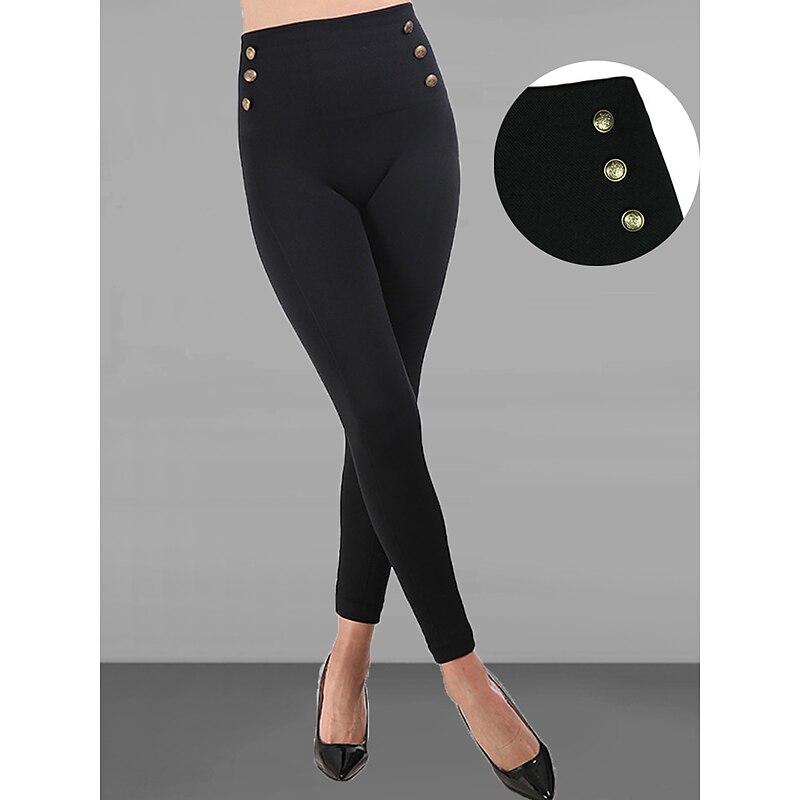 Women's Leggings Cozy Leggings Fashion Simple Full Length High Waist Solid Color Zipper Butt Lift Soft Comfortable Micro-elastic Causal Daily Holiday diamond Zipper button Fall Winter3