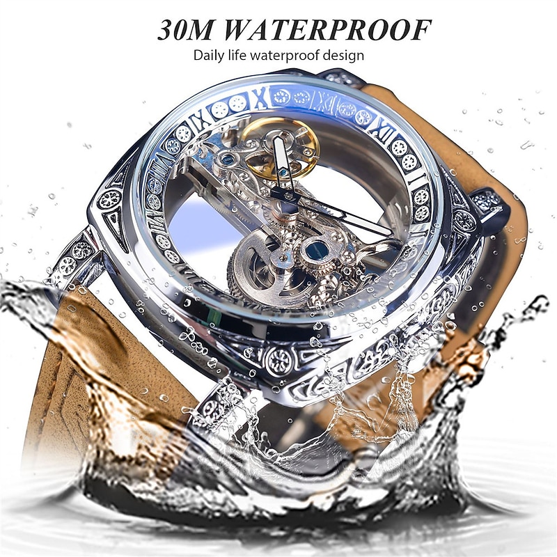 FORSINING Women Men Mechanical Watch Luxury Large Dial Fashion Business Hollow Skeleton Automatic Self-winding Luminous Waterproof Leather Strap Watch2