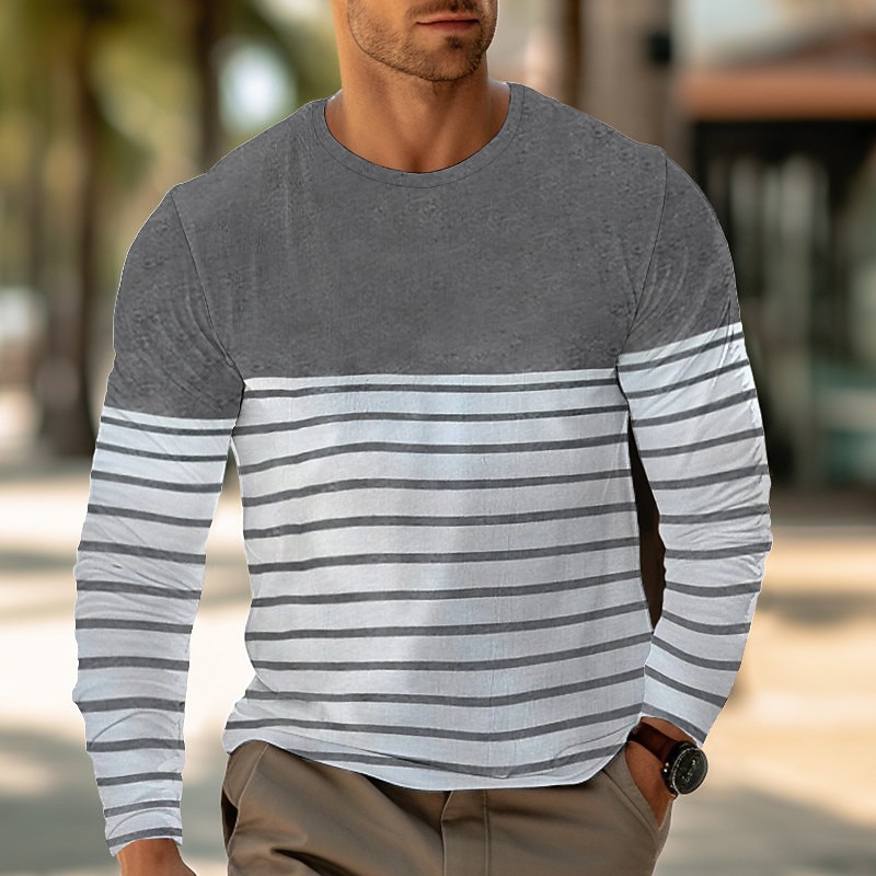Men's T Shirt Tee Top Long Sleeve Crew Neck Summer Stripes Fashion Designer Basic Vacation Street Going out Wine Black Dark Blue Top Tee for Men2