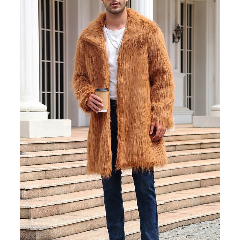 Men's Winter Coat Winter Jacket Fur Coat Daily Wear Vacation Soft Outdoor Pocket Winter Pure Color Warm Ups Comfort Lapel Black White Brown Light Grey Dark Coffee Jacket 22