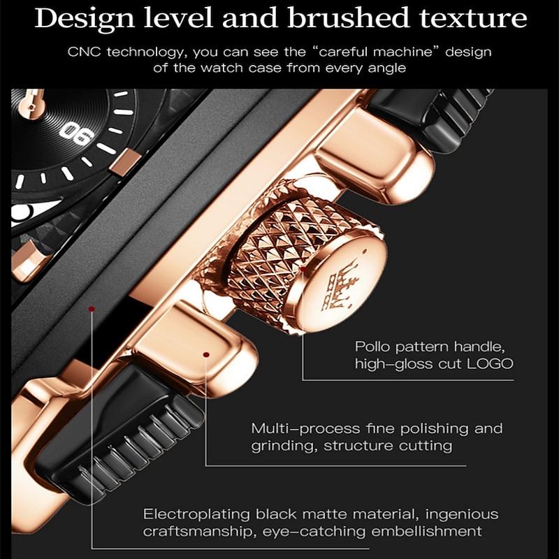 OLEVS Men Quartz Watch Calendar Chronograph Large Dial Waterproof Genuine Leather Watch3