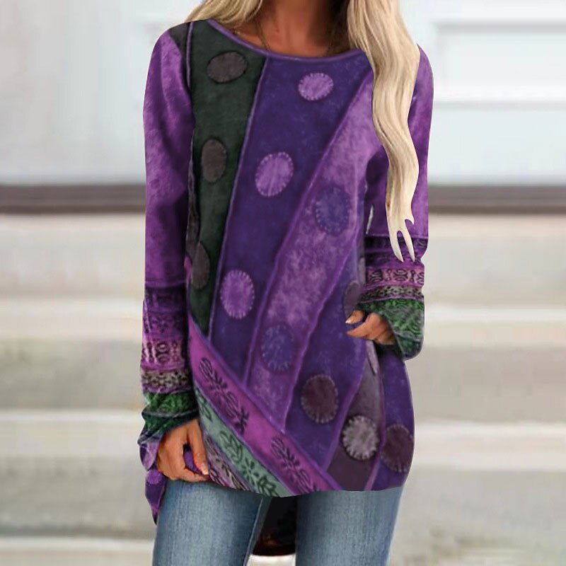 Women's T shirt Tee Yellow Red Purple Graphic Print Long Sleeve Casual Weekend Daily Tunic Basic Round Neck Regular Fit Painting Fall & Winter3