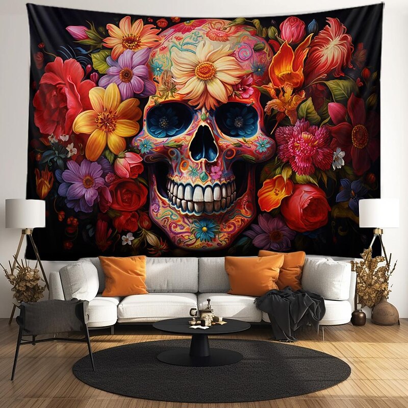 Halloween Skeleton Day of Dead Hanging Tapestry Wall Art Large Tapestry Mural Decor Photograph Backdrop Blanket Curtain Home Bedroom Living Room Decorations2