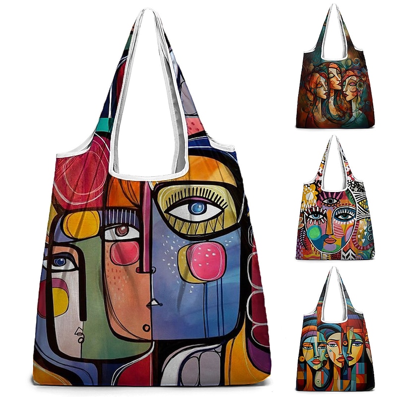 Foldable Colorful Tote Bags with Abstract Art Designs for Fashion and Everyday Use