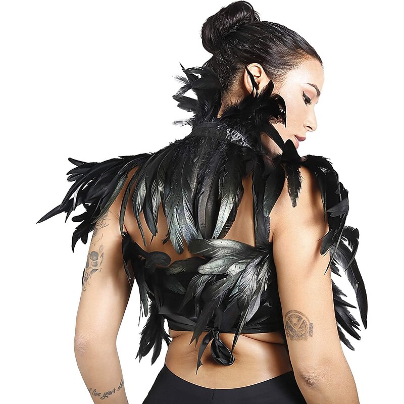 Set with Tulle Tutu Skirt Feather Cape Lace Gloves 3 PCS Women's High Waist High Low Layered Tulle Floor Length Skirt Feather Shawls Outfits Maleficent Costume Punk Gothic Halloween Party Carnival3