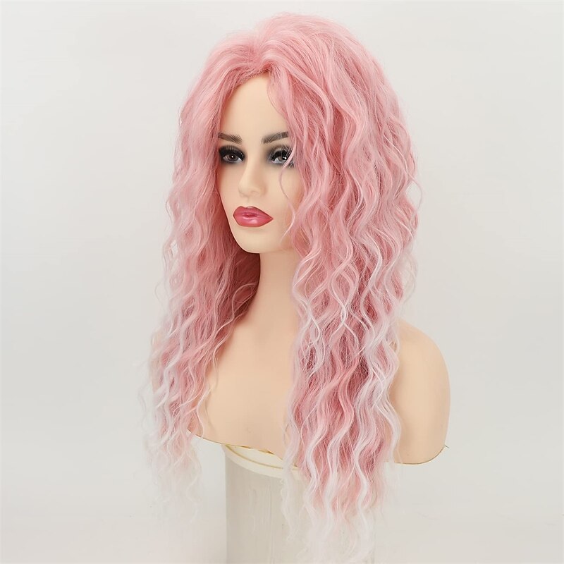 Long Pink Curly Wigs for Women Heat Synthetic Wave Curly Wig Layered Puffy Hair Replacement Wig Loose Curls Daily Party Wig2