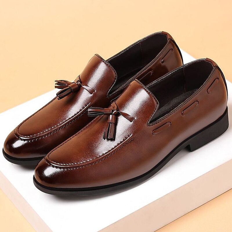 Men's Brown Leather Tassel Loafers – Classic Slip-On Dress Shoes for Business, Weddings, and Formal Events2