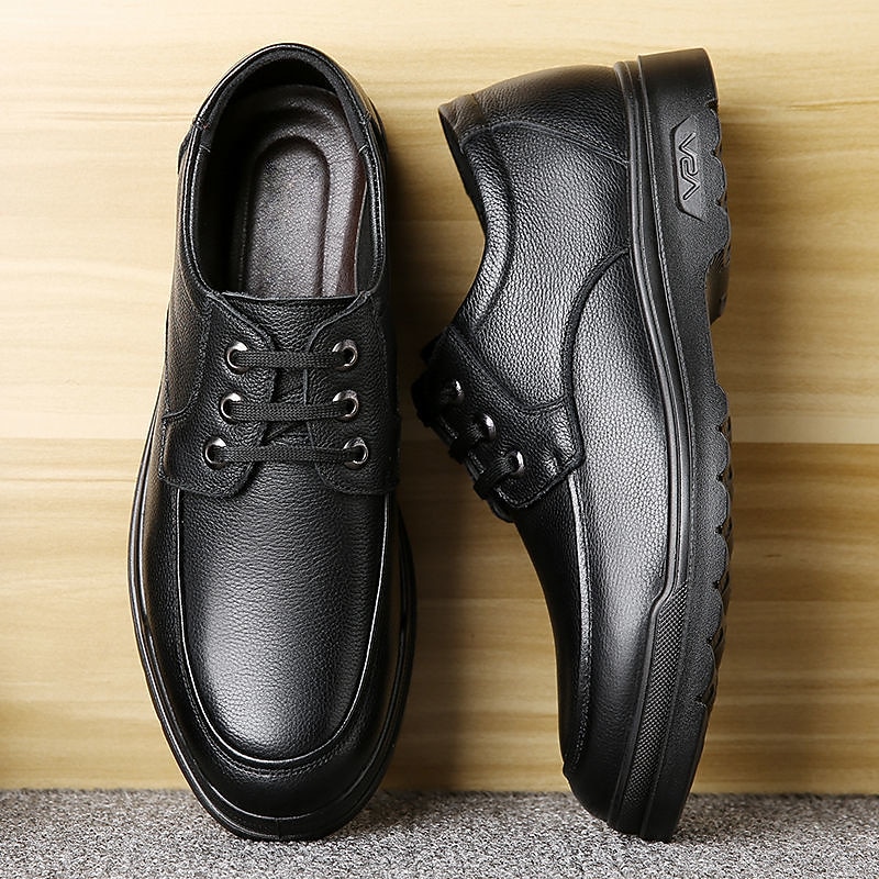 Men's Black Leather Casual Shoes with Lace-up Design, Comfortable, Durable Sole for Daily Wear3