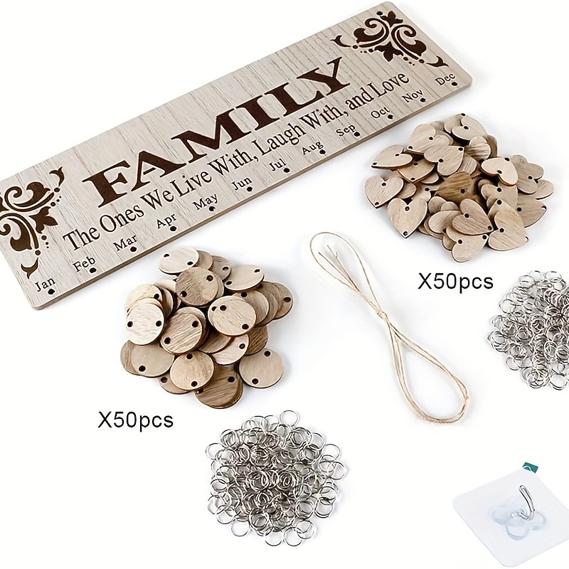 Gifts for Mom Grandma to Remember Everyone's Birthday Wooden Family Birthday Reminder Calendar Plaque with 100 Wood Tags Wall Hanging Unique Presents Ideas from Daughter Son4