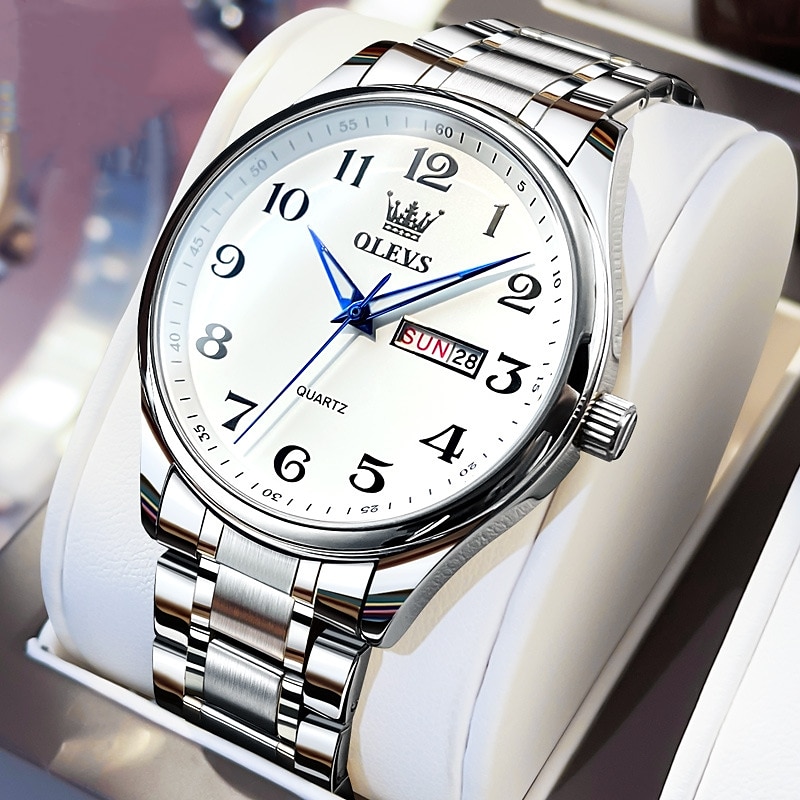OLEVS Men Quartz Watch Calendar Large Dial Waterproof Day Date Titanium Alloy Watch