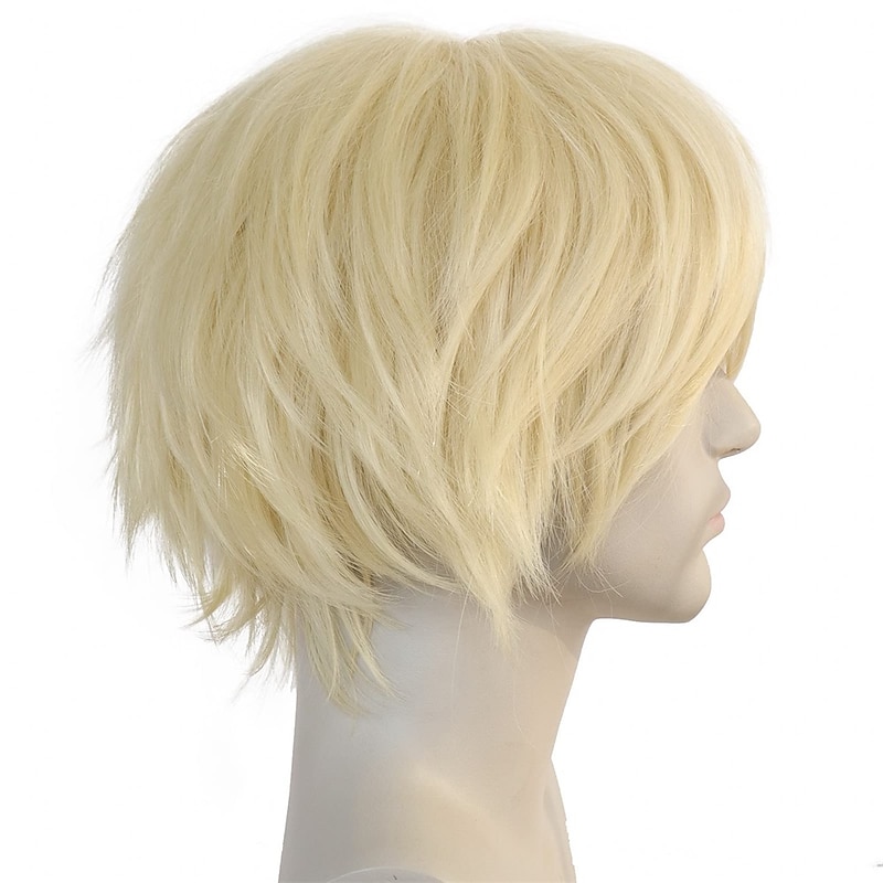 Short Blonde Wig for Men Boys   Mens Wig Blonde Short Cosplay Wig Synthetic Wig for Carnival Costume Fluffy Blonde Wig for Party Anime3