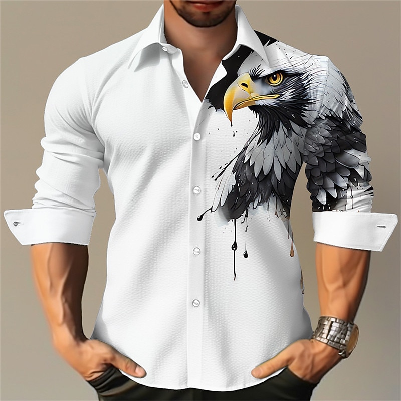 Men's Animal Tiger Eagle Shirt Button Up Shirt Long Sleeve Fashion Streetwear Designer Outdoor Casual Daily Fall Winter Autumn / Fall Turndown Print Black White2
