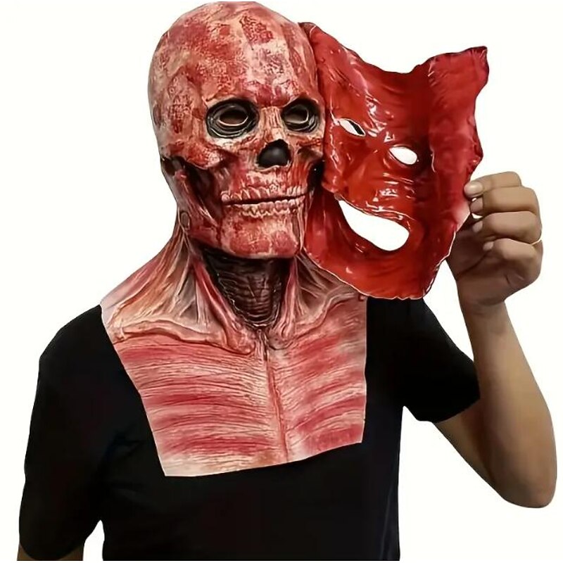 Halloween Blood Double Mask, Joker Skull Scary Realistic Halloween Mask For Adults Costumes Men's Halloween Costume, Frightening Fun Horror Skull Mask4