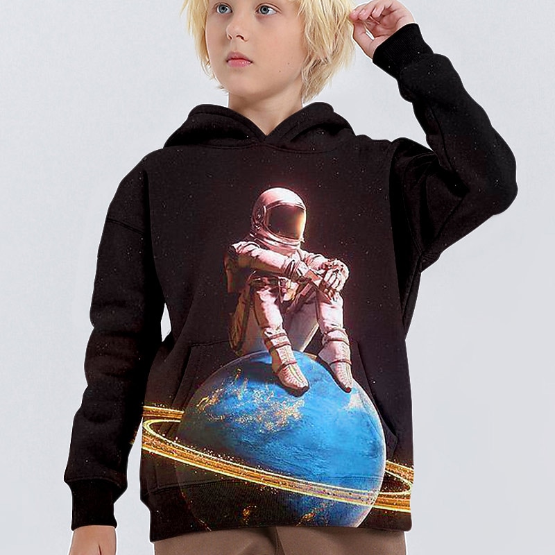 Boys 3D Graphic Astronaut Hoodie Long Sleeve 3D Print Spring Fall Winter Fashion Streetwear 3D Print Kids 3-12 Years 4-12 Years Outdoor Casual Daily Regular Fit2