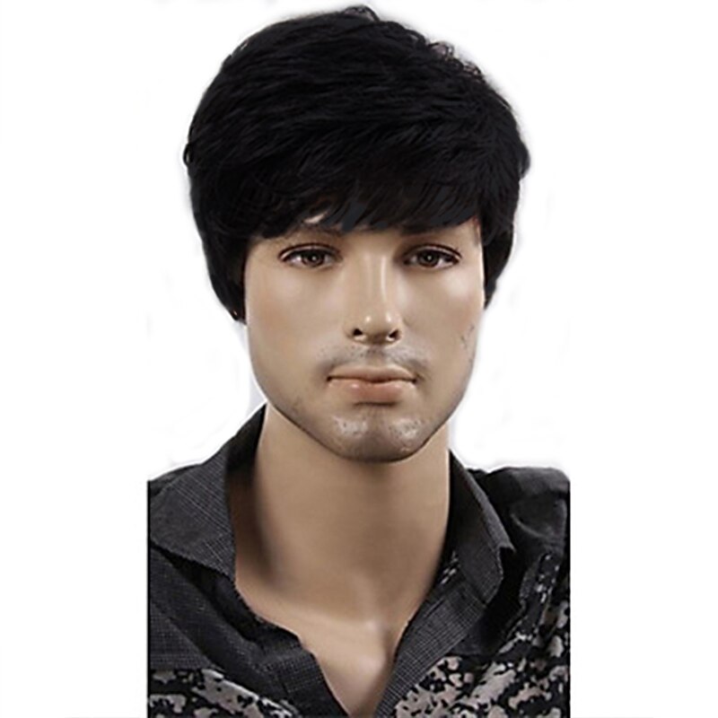 Brown Wigs for Men Synthetic Wig Straight Short Wig Fluffy Mix Color Wigs3