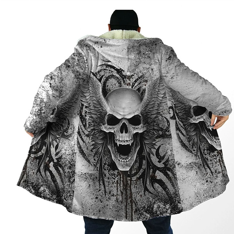 Men's Skull Winter Coat Fleece Jacket Coat Comfortable Warm Breathable Fashion Streetwear Casual Daily Sports & Outdoor Daily Wear Going out Zipper Pocket Print Fall & Winter Hoodie Long Sleeve Black4