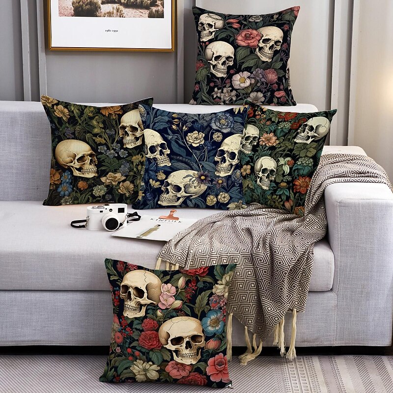 Double Side Pillow Cover 1PC Skeleton Flower Soft Decorative Square Cushion Case Pillowcase for Bedroom Livingroom Sofa Couch Chair Decorations2