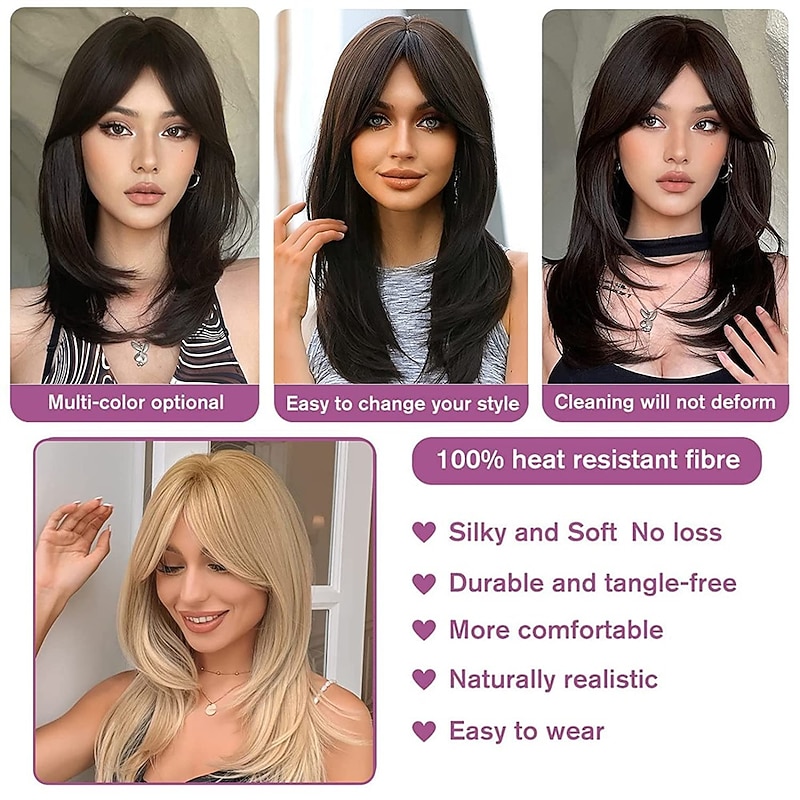 Platinum Blonde Wigs for Women Layered Wig With Bangs 22 Inch Shoulder Length wig Natural Looking Synthetic Hair Wig for Daily Party Use4