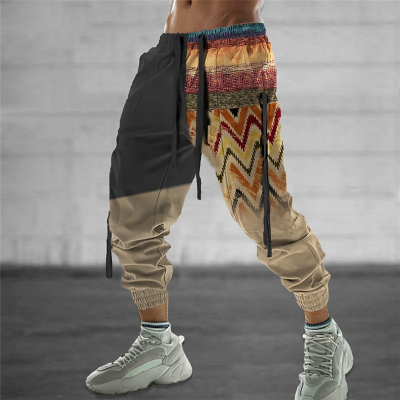 Men's Sweatpants Joggers Trousers Drawstring Elastic Waist 3D Print Graphic Prints Geometry Comfort Sports Outdoor Casual Daily Cotton Blend Ethnic Style Retro Vintage Khaki Micro-elastic