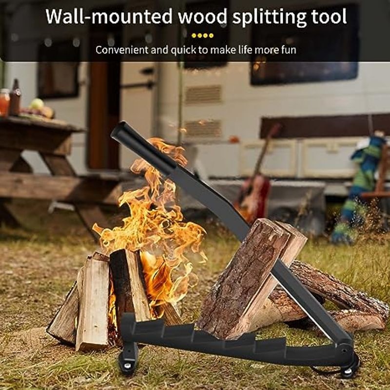 Wall Mounted Kindling Splitter Log Splitter Portable Metal Manual Fire Wood Kindling Splitter, Hand Sturdy Firewood Cutter, Heavy Duty Firewood Crackers Wedge for Indoor or Outdoor2