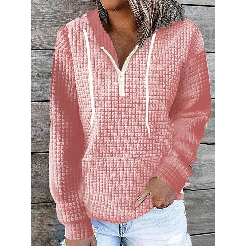 Women's Solid Color Basic Long Sleeve Hoodie Half Zip Regular Tops Street Casual Front Pocket Quarter Zip Black White Pink Khaki Dark Blue Fall & Winter4