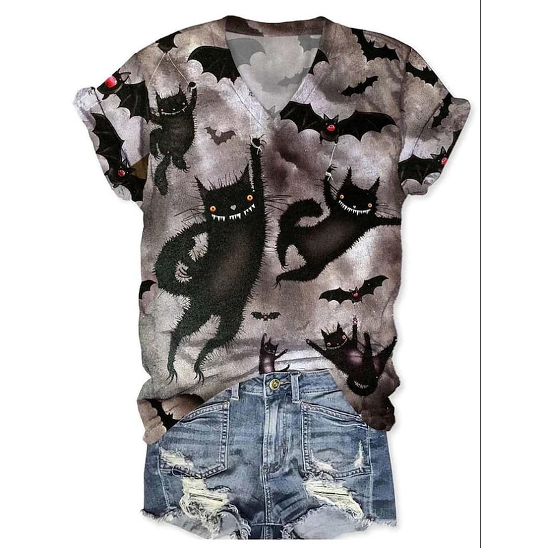 Women's T Shirt Basic Floral Print Short Sleeve Regular Tops V Neck Weekend Black Yellow Pink Red Orange Summer4