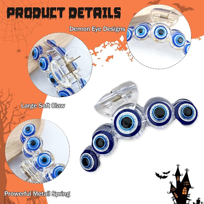 Halloween Hair Clips Evil Blue Eyes Hair Claw Clip for Thick Hair for Women Hair Barrettes for Hair Styling Acrylic Hair Accessories Cosplay Hair Supplies Hairpin Hair Crab Hair Decorations 1Pcs3