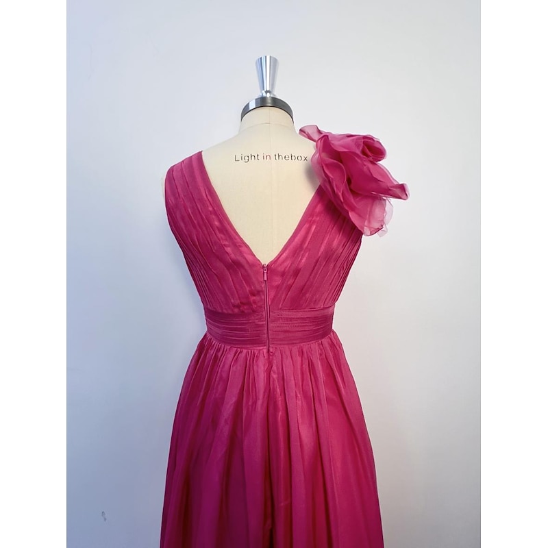 Beach Wedding A-Line Chrismas Dress Evening Gown Celebrity Style Dress Formal Wedding Guest Floor Length Sleeveless V Neck Chiffon with Slit Pure Color  dress Masquerade Dress4