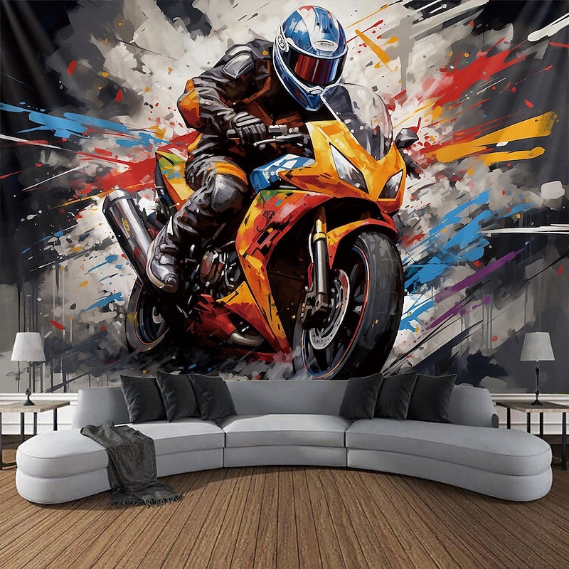 Graffiti Motorcycle Hanging Tapestry Wall Art Large Tapestry Mural Decor Photograph Backdrop Blanket Curtain Home Bedroom Living Room Decoration2